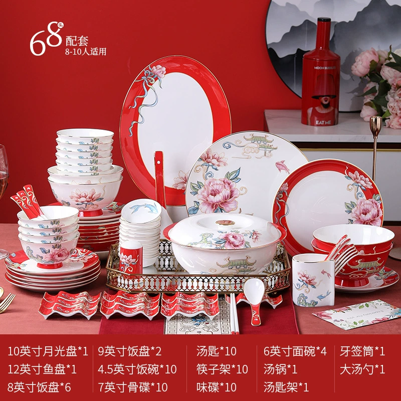 Set, tableware, ceramic gift box, Chinese style, light luxury style