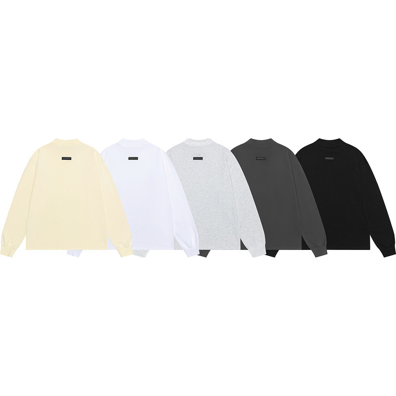 ESSENTIALSF 멀티라인 로고 FOG 스몰 터틀넥 라운드넥 루즈 솔리드 컬러 바텀 셔츠 남녀공용 긴팔 티셔츠