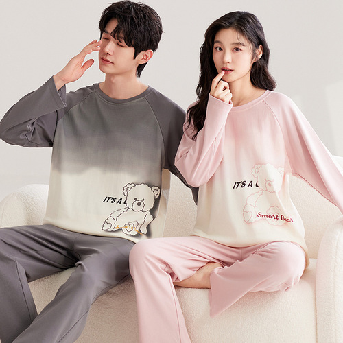 2025 Couple Pajamas for Women, Spring & Autumn – Simple Long-Sleeve Design | Unisex Home Wear | Thin-Style Cartoon Set