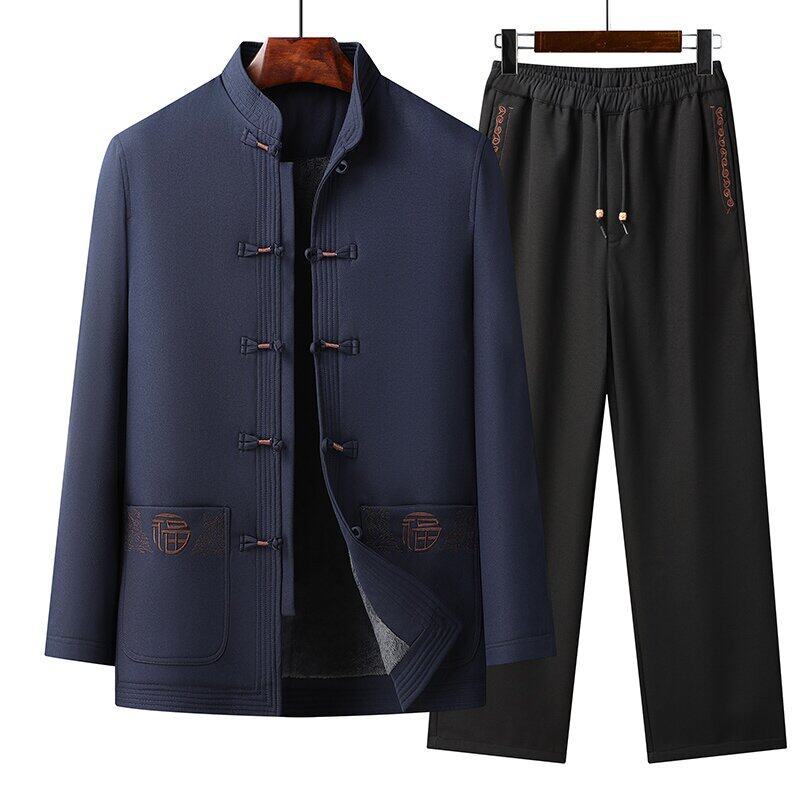 네이비 블루 벨벳 두꺼운 + 검은 색 바지