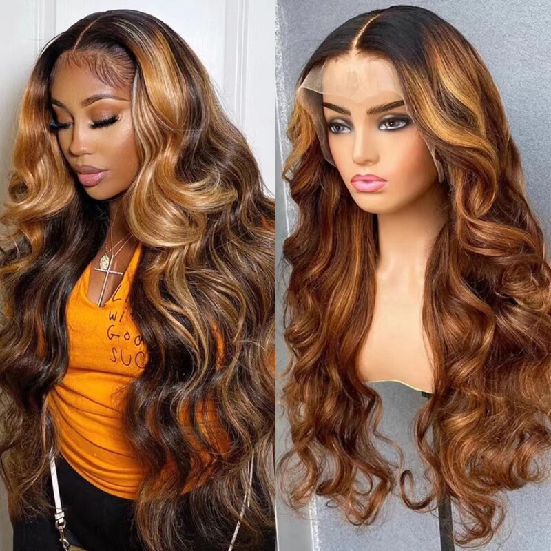 Front Lace Wig European and American Long Curly Hair Gradient Women's Wig Big Wave Head Cover human hair wigs Front Lace Wig European and American Long Curly Hair Gradient Women's Wig Big Wave Head Cover human hair wigs