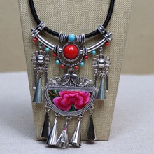 云南民族风绣花苗银项链民族舞蹈表演服饰个性复古刺绣项圈配饰