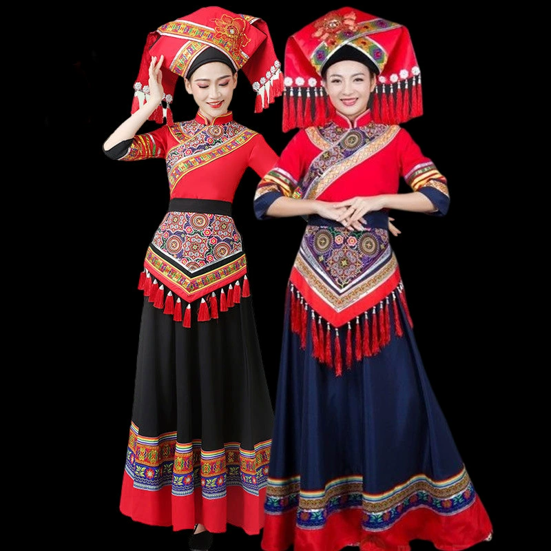 Новый костюм Гуанси Чжуан Женский 3 марта Гуанси меньшинство танцевальный костюм для взрослых Чжуан представление