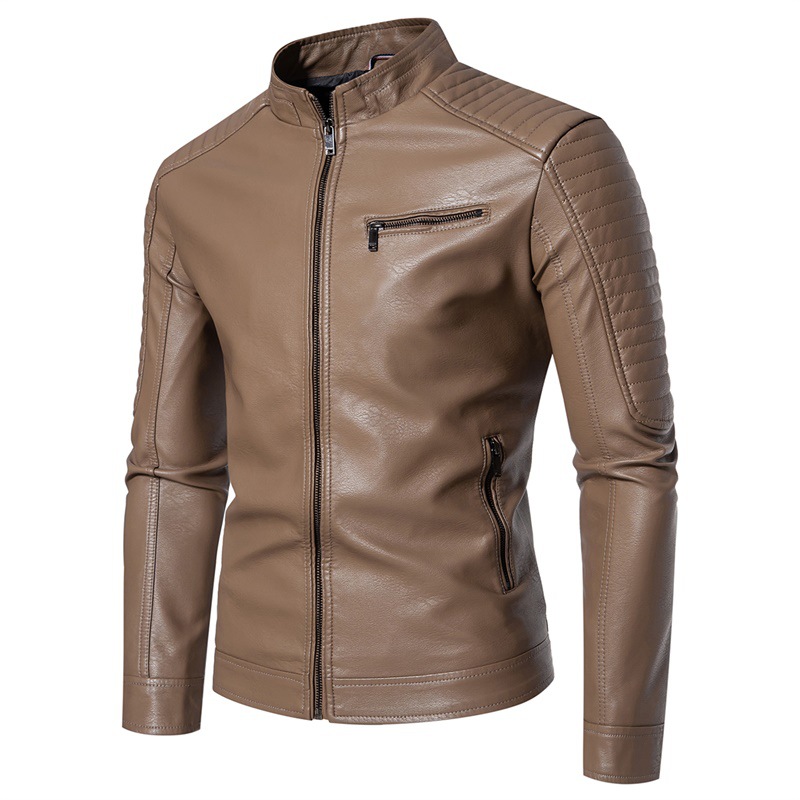 跨境批发年新款复古跨境风皮衣来袭，立领彰显个性，拉链口袋