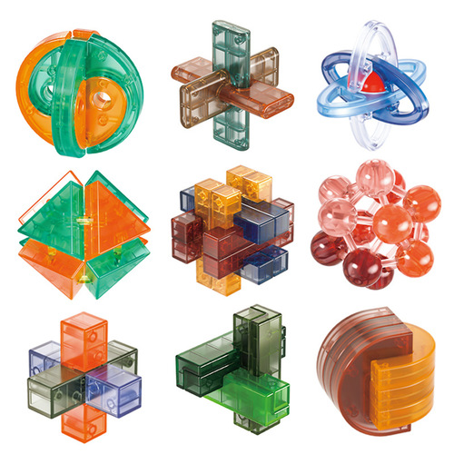 Qiyi new product national trend transparent glass unlocking intellectual toy assembly Kongming lock Luban lock color box set toy