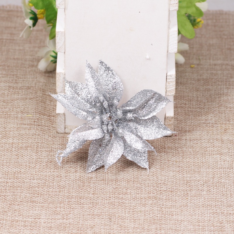 Fábrica directa de polvo de plástico sólido flor de Navidad guirnaldas de flores decoración de árbol de Navidad flores falsas en polvo de oro decoración de polvo de oro