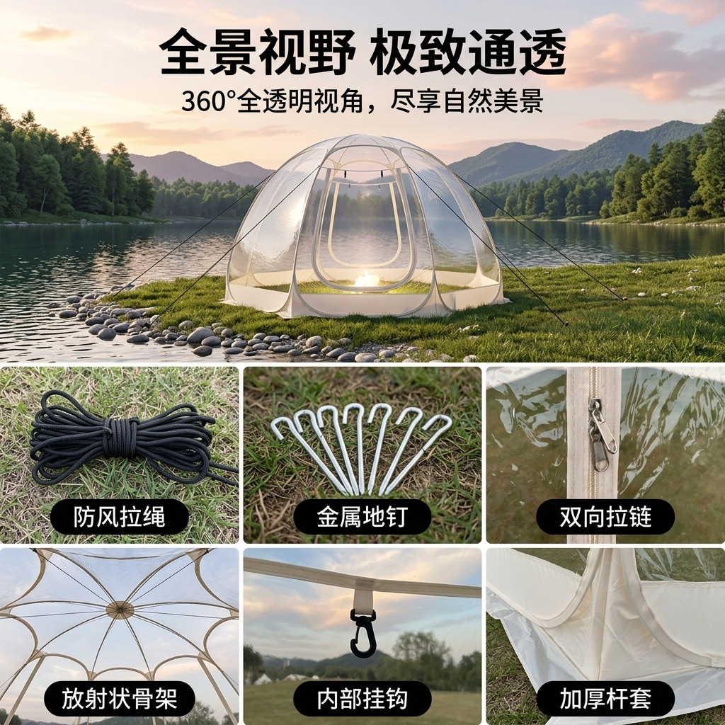 Trendy Starry Sky Tent for Outdoor Camping, Picnics, Travel, and Outdoor Excursions with Panoramic View and Quick Setup