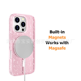 Suitable for IPHONE 17 Magnetic Suction Shell Full-package Magnetic Suction Transparent Glitter Defender IP17 PRO Military Regulation Shell Magnetic Suction