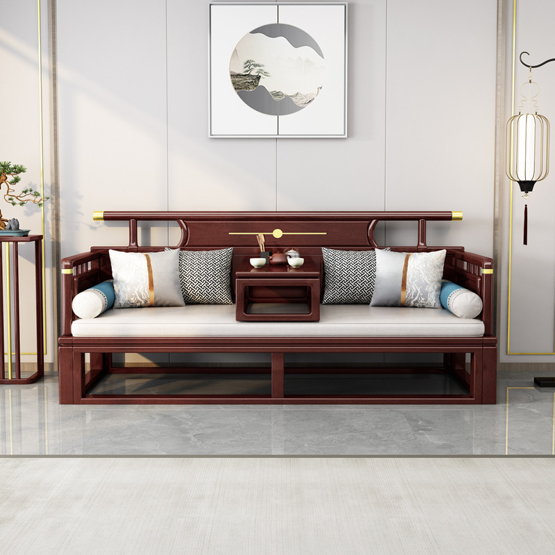 New Style Chinese-Modern Solid Wood Luohan Sofa Bed for Modern Minimalist Small Apartments, Sliding Bed with Luohan Couch