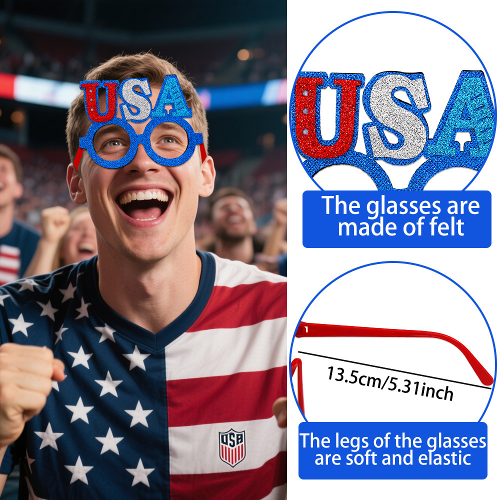Copa del Mundo gafas banderas rojas, blancas y azules gafas de fútbol americano, canadenses, mexicanos, porristas, refuerzos, props image 4