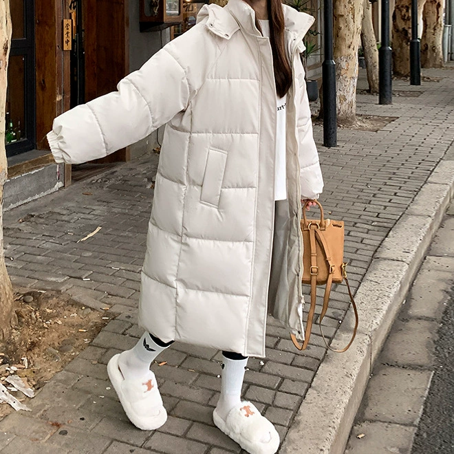 Зимний длинный пуховик с капюшоном, mid-length, оверсайз, повышенная толщина, корейский стиль