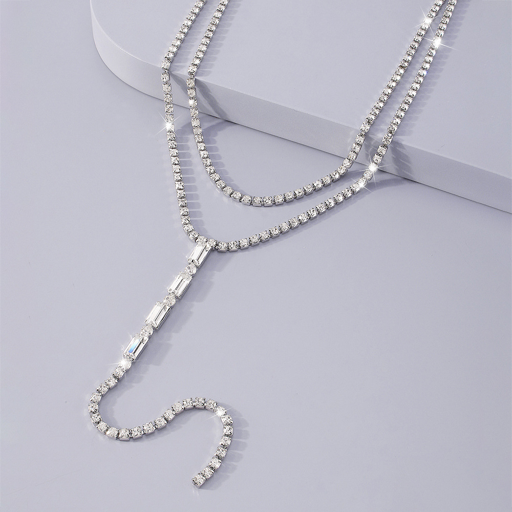 fashion Y-shaped simple full rhinestone double-layer alloy necklace wholesale