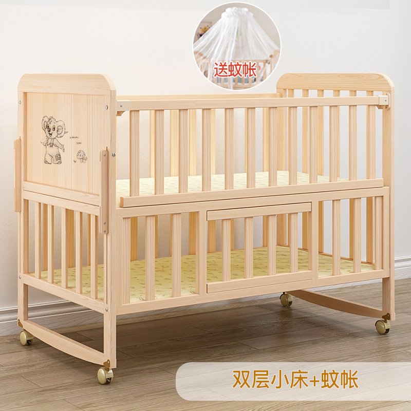 Bebé cuna de madera maciza sin pintura bebé BB cuna multifuncional niños recién nacido cama de costura móvil