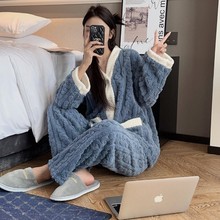 秋冬小香风睡衣套装高颜值加绒加厚开衫可外穿宽松韩版学生家居服