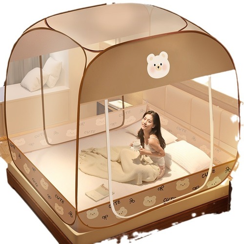Mongolian yurt mosquito net installation-free household square top folding pattern net 1.5m 1.8m bed anti-fall encryption wholesale