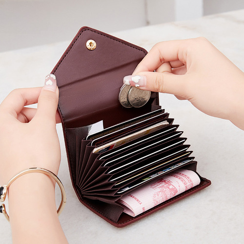 Bestselling Cross-border  New Lychee Pattern Soft Leather Lightweight Portable Small RFID Anti-theft Drum Card Holder for Women