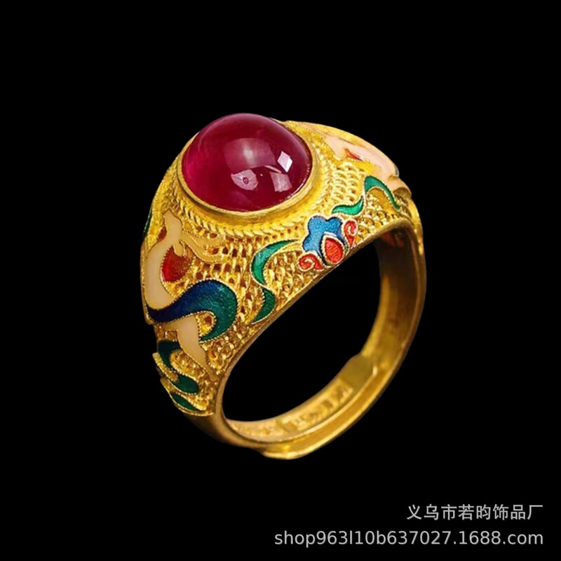 TUMEの新型金メッキエナメル鹿宝石指輪は黄金の指輪の口を模しています。|undefined