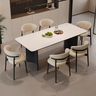 FS Pure White Rock Plate Dining Table Italian Style Simple Household Rectangular Table Minimalist Italian Style Solid Wood Large and Small Apartment Dining Table