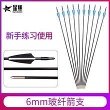 新手6mm玻纤箭支 高速盾形羽玻纤箭杆外包金属箭头适用初始者练习