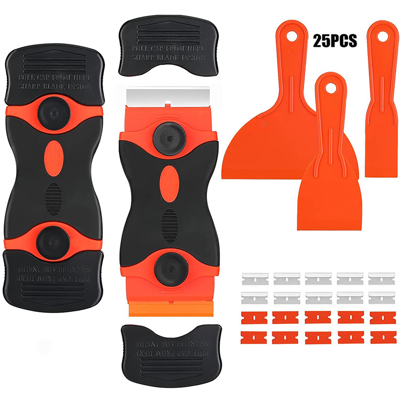 跨境25件套迷你双面刮金属铲刀塑料油灰刀墙壁胶水标签残留物清洁