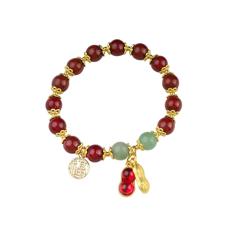 Fabricantes al por mayor retro nueva moda china ligera de lujo joyería de mano ágata roja buena cosa maní Fu marca pulsera exquisita mujer image 5