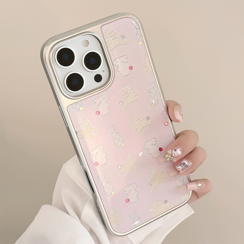 Gilded Apple 16 Pro Max Phone Case iPhone 17 Colorful Polka Dot Cute Bunny 15 Compatible with 13 Huawei P70