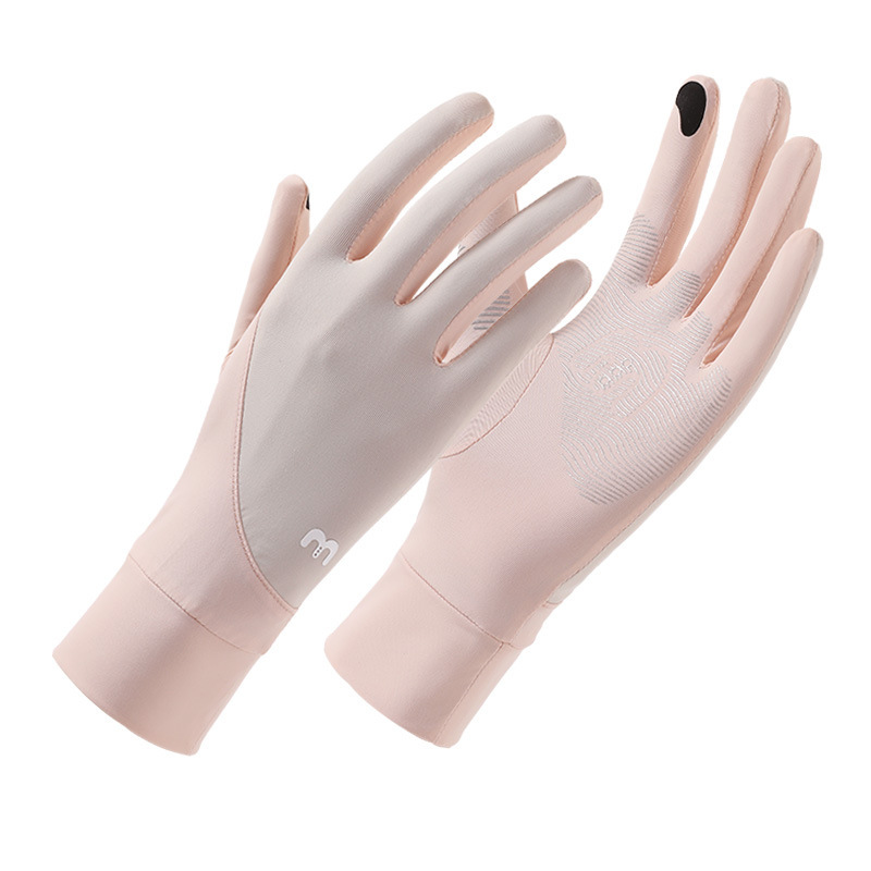 Verano de seda de hielo transpirable para mujer estilo fino al aire libre antideslizante conducción con todos los dedos anti-ultravioleta seda de hielo guantes de protección solar