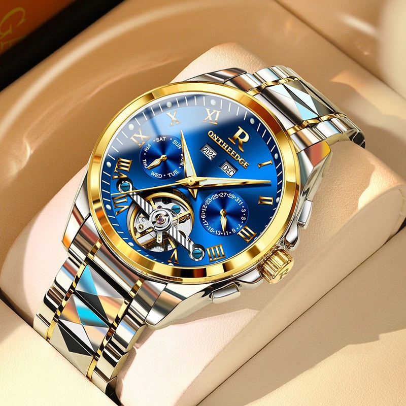 Men's Watch, High-End Waterproof Fully Automatic Mechanical Watch, Steel Band Hollow Tourbillon Watch, Men's Mechanical Watch, Business Watch