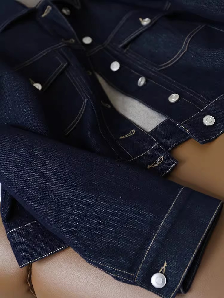 Women's Denim Jacket Bright Silk Lapel Niche Design Short Coat_voghion.com