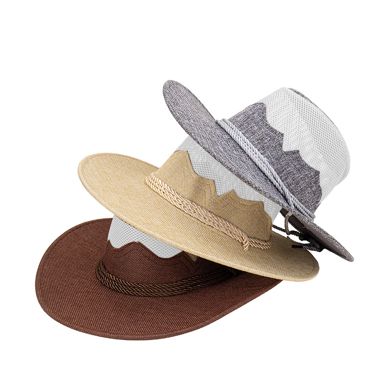 Nuova primavera e autunno Nuovo cappello da cowboy lavorato a maglia con coulisse per uomo, cappello da spiaggia con protezione solare da spiaggia in Europa e America_voghion.com