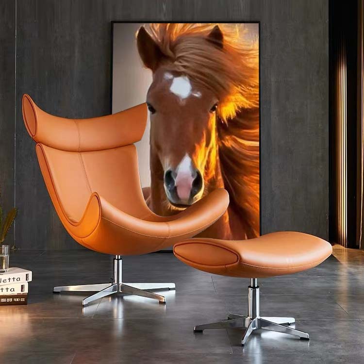 北歐單人網紅真皮沙發椅家用陽台午睡懶人躺椅休閒旋轉蝸牛老虎椅