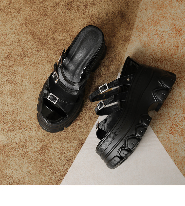 Sandal cao gót nữ đế xuồng 12cm da bò nguyên chất quai ngang — Màu đen, Màu trắng be, Màu hạnh nhân đậm chi tiết 23