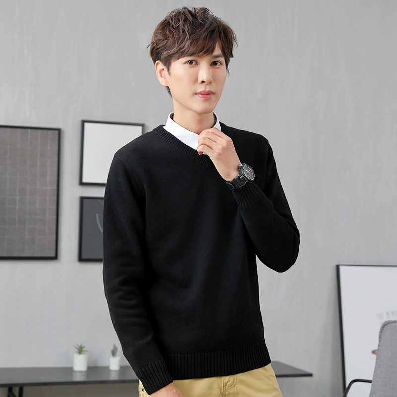 Свитер, Мужская водолазка с V-образным вырезом, новинка на осень и зиму, однотонный корейский Повседневный деловой базовый свитер с длинными рукавами для молодых студентов