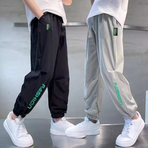 Boys' Ice Silk Summer Thin Quick-Dry Pants for Older Children, Casual Sports Mosquito-Repellent Long Pants for Boys, Trendy Underwear