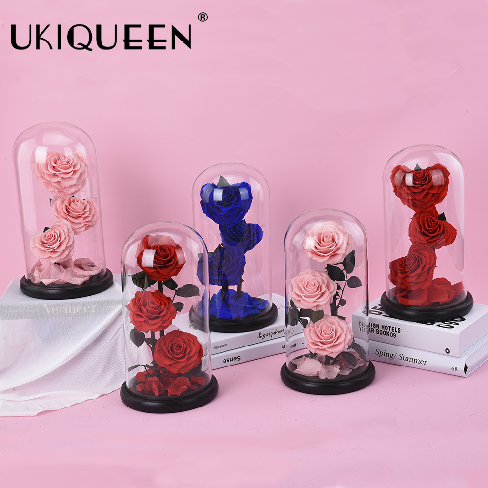 FUENTE Precio al por mayor de fábrica regalo creativo transfronterizo Día de San Valentín Príncipe de Navidad Flor Eterna Rosa cubierta de vidrio
