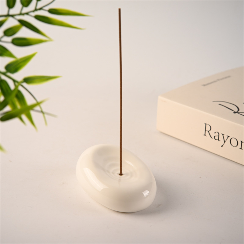 极简陶瓷鹅卵石香插简约水波纹线香香座禅意熏香器家用创意摆件