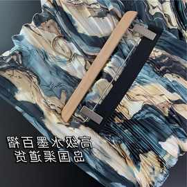水墨百褶温柔气质别致盐系水墨油画半身裙春夏