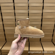 河南桑坡村2025新款秋冬季儿童侧按扣雪地靴羊毛短靴大小童靴童鞋