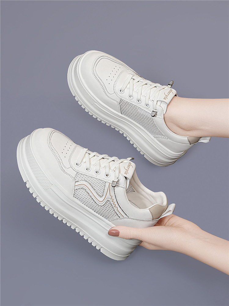 Giày sneaker nữ đế dày bánh xốp trắng phong cách mới xuân hè, đế mềm thoáng khí — 6077 Trắng, 6077 Bạch quả chi tiết 14