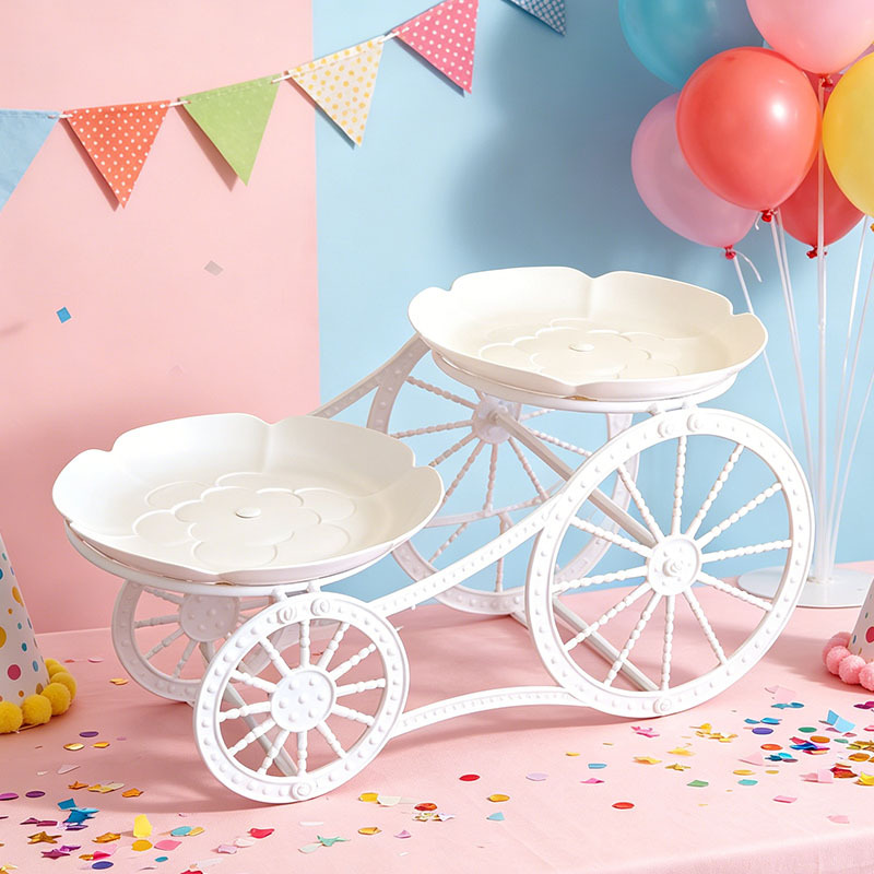 Doble estante de postre hueco boda fiesta de cumpleaños estante de pastel aperitivos refrigerios de frutas plato decoración lujosa en línea