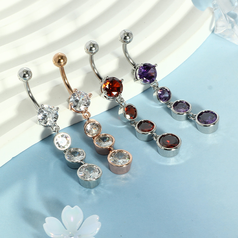 New Red Navel Heart Belly Button Ring 316L Surgical Steel Gold Zirconia Dangle Piercing Jewelry detail image 5