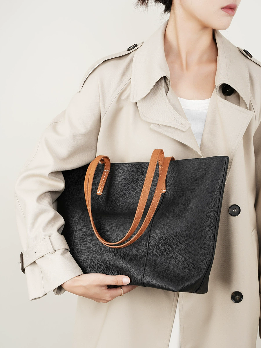 Capacious leather universal one-shoulder bag, cowhide, genuine leather