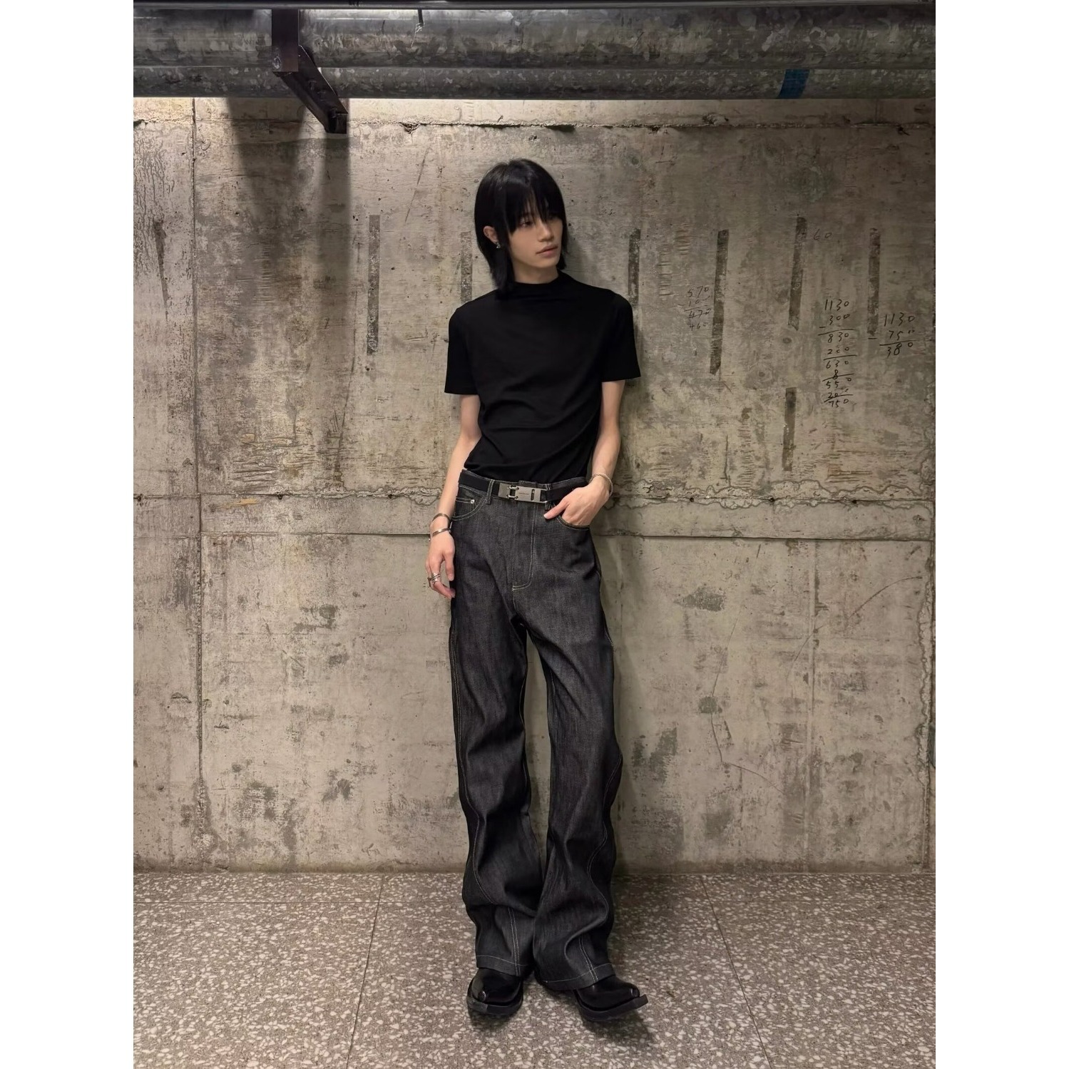 Unisex Style Raw Denim High Street Retro Casual Jeans Clean Fit Versatile Loose Wide Leg Drapey Trousers_mkmklike.com