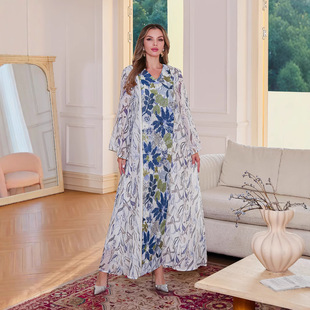 Spot Muslim Dubai Robe Women's Arabic Clothing Dress Robe Middle Eastern Print Sequin Robe