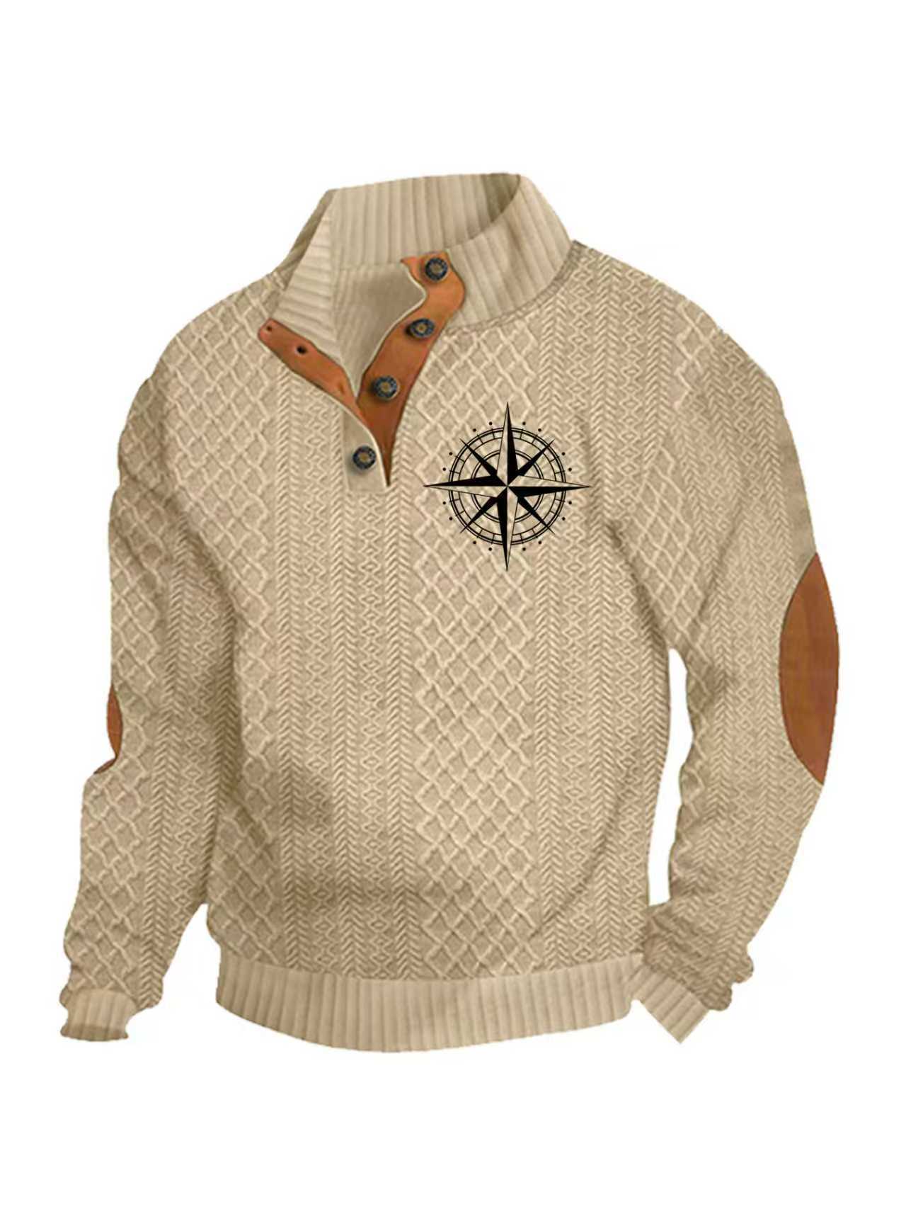 Transfronterizos Amazon otoño invierno caliente tamaño europeo para hombres al aire libre imitación de cuello de manga larga impresa hoodie de tres botones