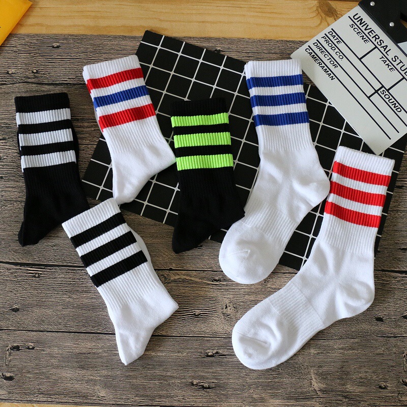 Striped three-bar casual sports socks extremely high men's socks basketball volleyball socks running socks Four Seasons thin