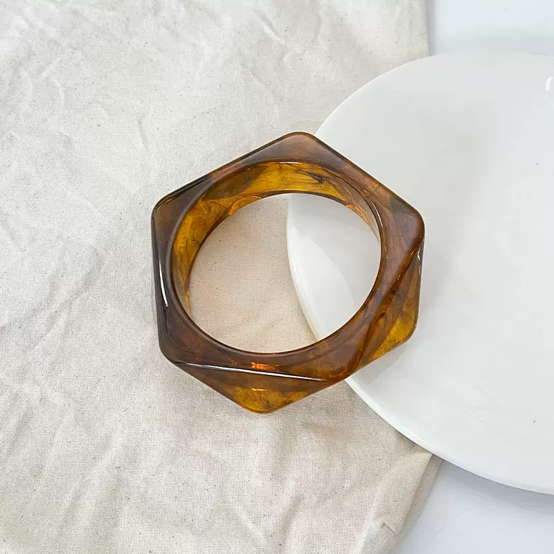 复古高级感 几何不规则宽版树脂手镯 女士手饰 亚马逊 厂家直销