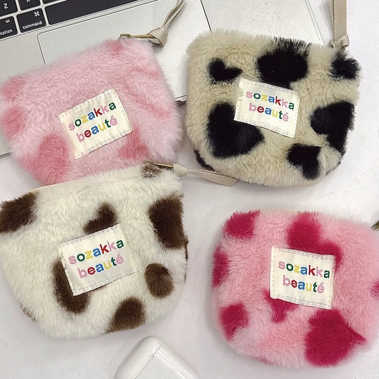 311202 Cute Plush Heart-Shaped Small Bag, Coin Purse, Earphone Storage Bag, Lipstick & Cosmetic Storage Portable Bag