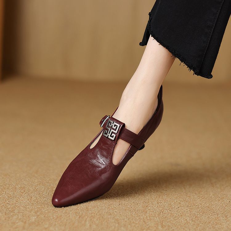 Sheepskin Women's Thick Heel Shoes Women's Shoes 2024 New Spring and Autumn Pointed Deep Mouth Not Tired Foot Commuter Red Shoes Sheepskin Women's Thick Heel Shoes Women's Shoes 2024 New Spring and Autumn Pointed Deep Mouth Not Tired Foot Commuter Red Shoes