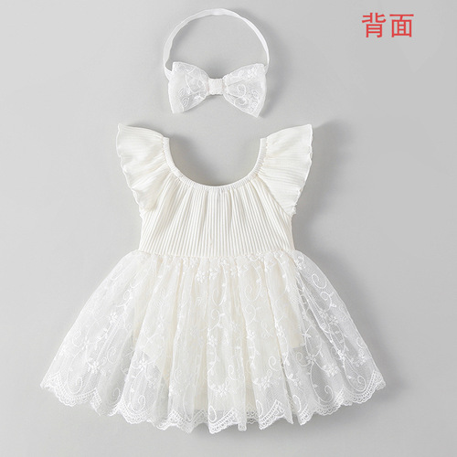 Baby's first birthday dress 2024 cross-border new full moon dress for girls, baby net lace sleeve summer princess dress
